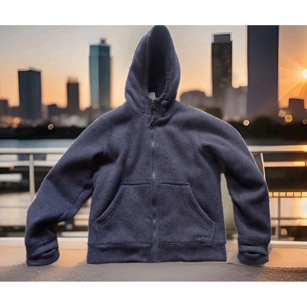 LL Bean Sweater Fleece Hoodie Youth Small 8 Navy Excellent Primaloft Full Zip